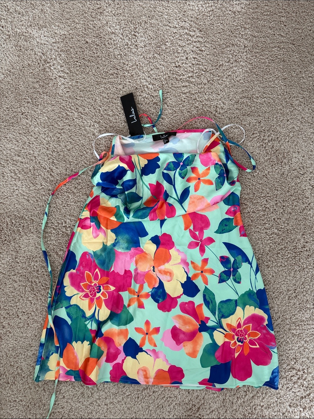Lulu's Mint Floral Halter Dress with Pink, Orange & Blue Blooms